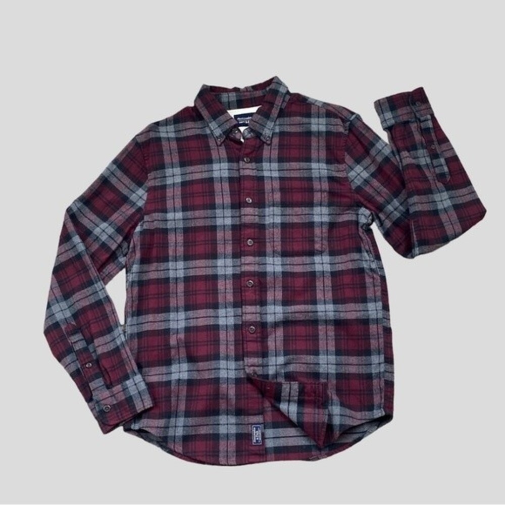 Abercrombie & Fitch Button Up Flannel Shirt Mens Sz S Burgundy Gray Plaid Soft